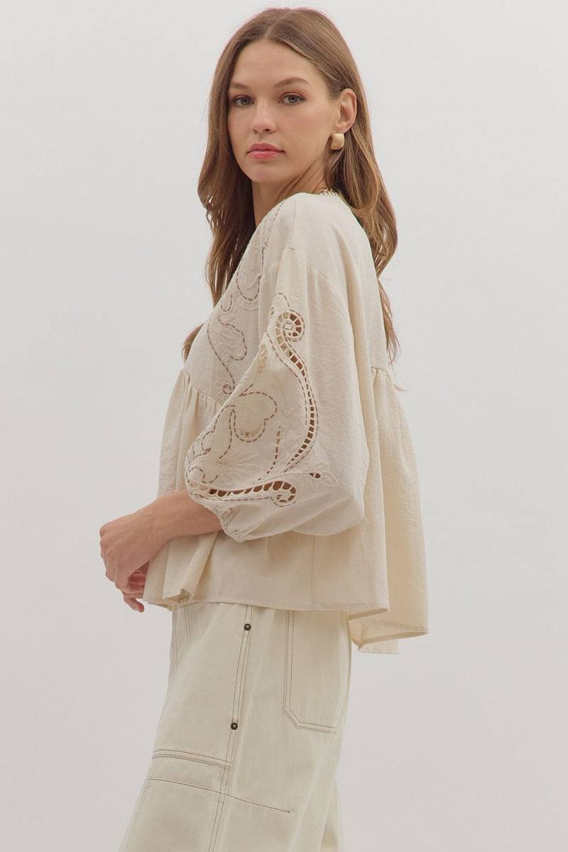Vanna Embroidered Top, Ecru