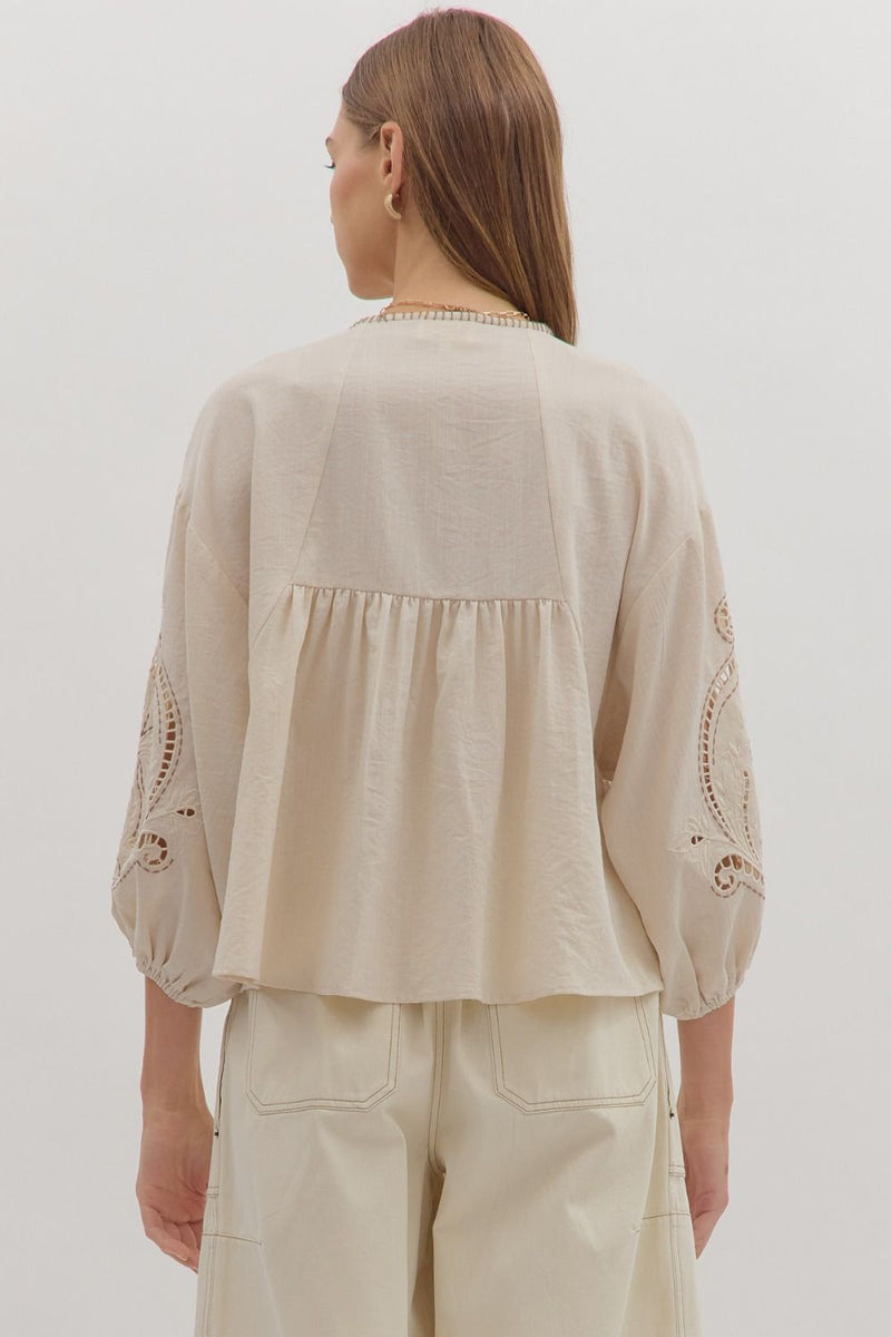 Vanna Embroidered Top, Ecru