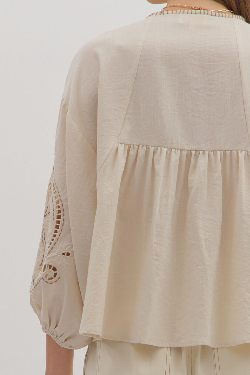 Vanna Embroidered Top, Ecru