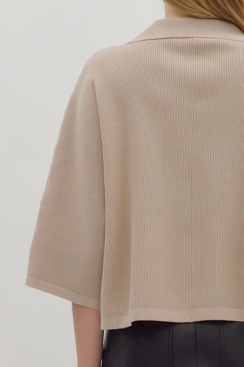 Jessica Collared Solid Knit Top, Stone