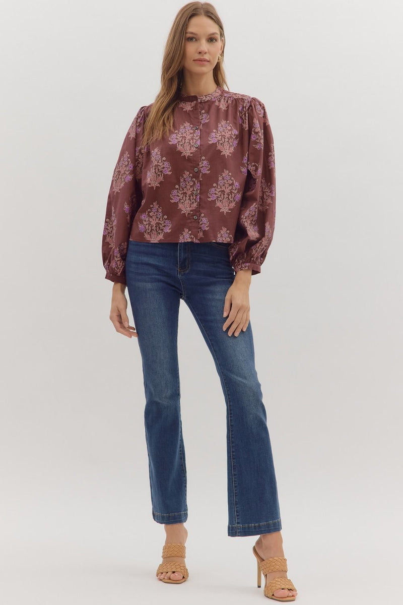 Wren Block Floral Blouse, Burgundy