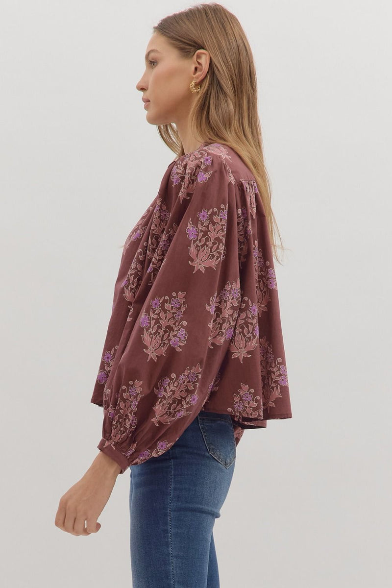 Wren Block Floral Blouse, Burgundy