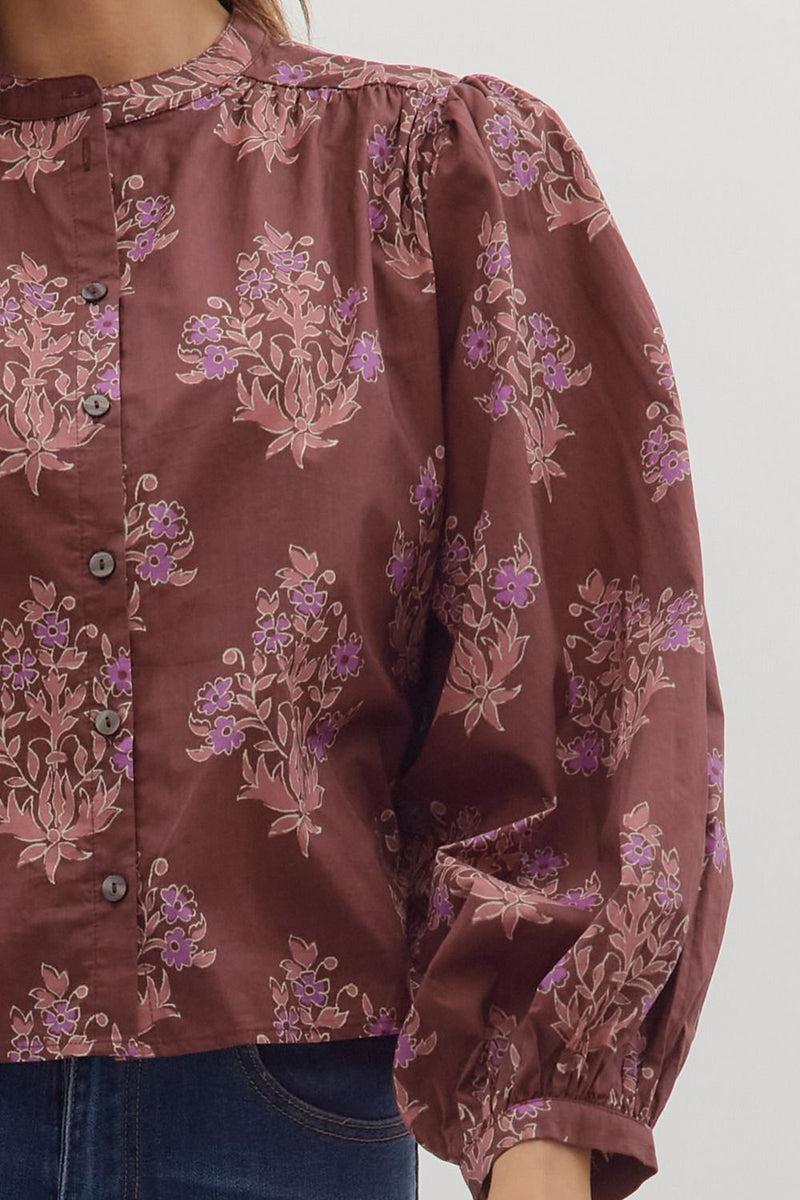 Wren Block Floral Blouse, Burgundy