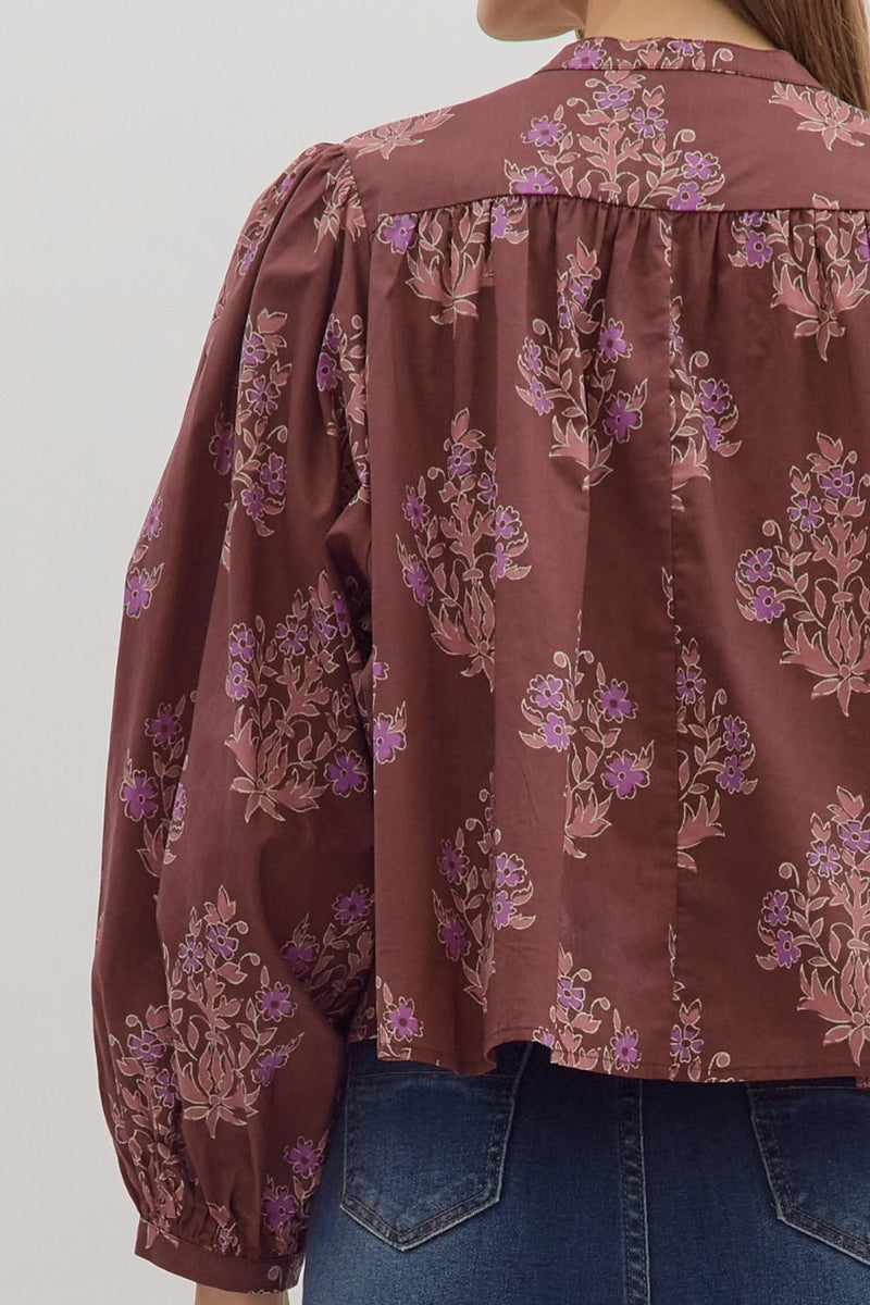 Wren Block Floral Blouse, Burgundy