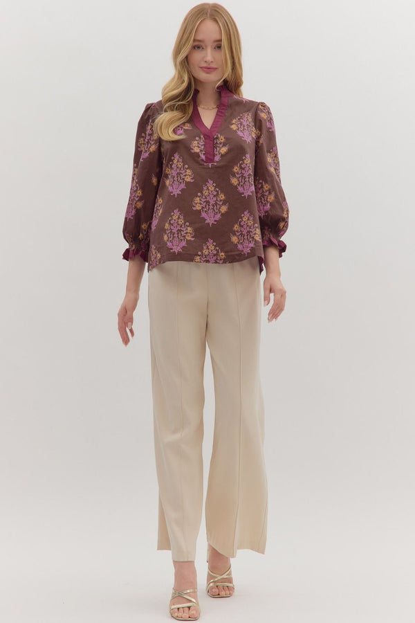 Maisy Floral Blouse, Chocolate