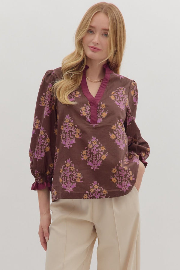 Maisy Floral Blouse, Chocolate