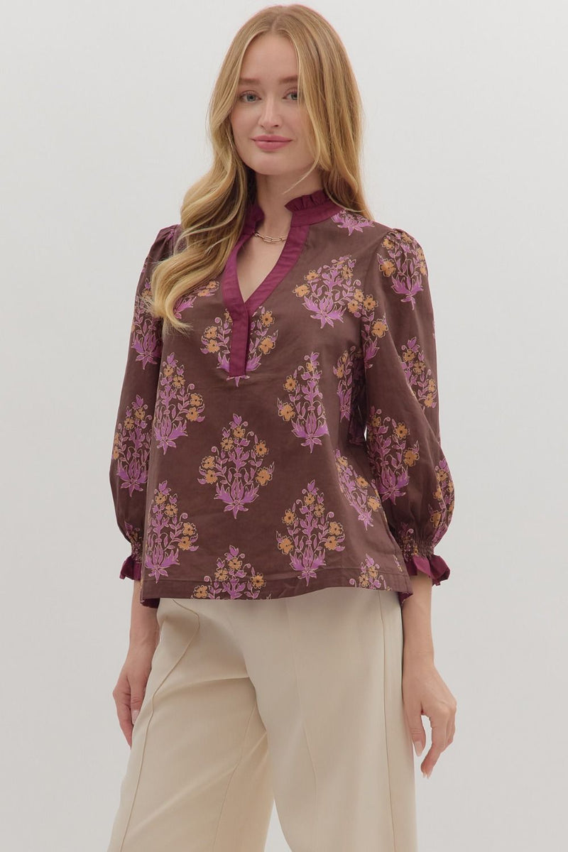 Maisy Floral Blouse, Chocolate