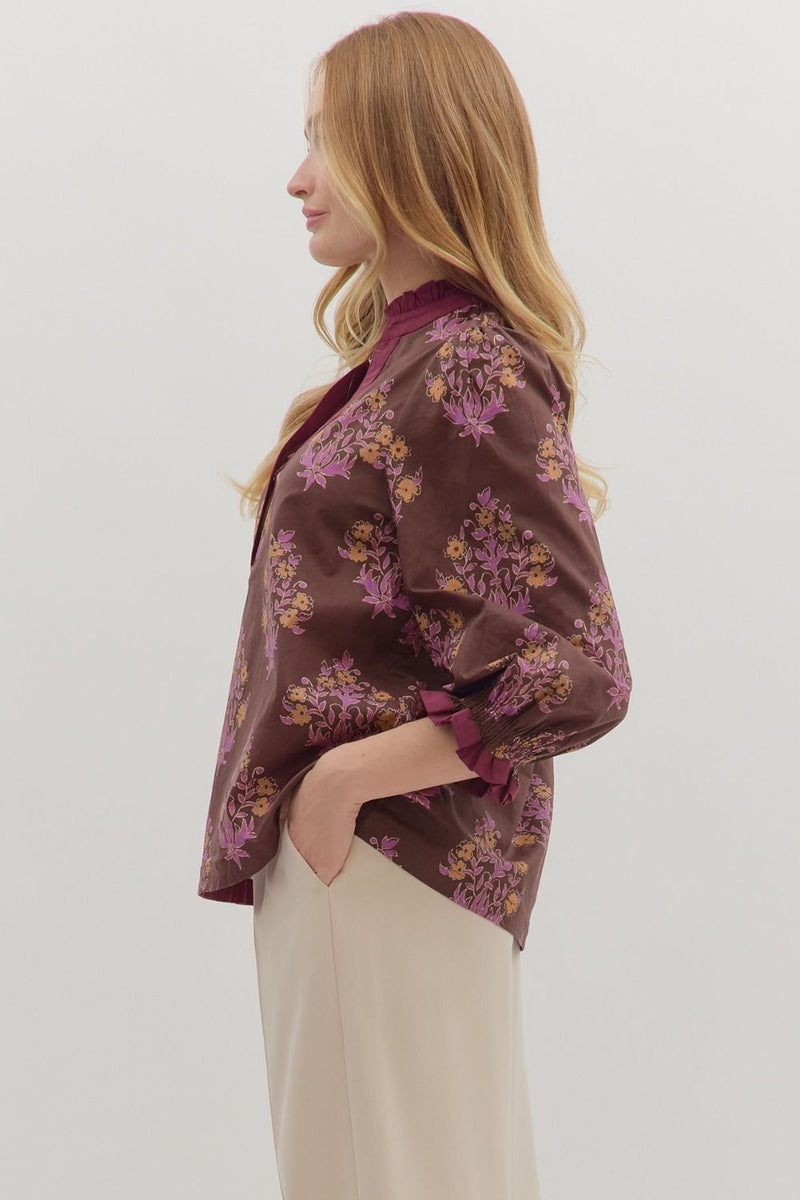 Maisy Floral Blouse, Chocolate