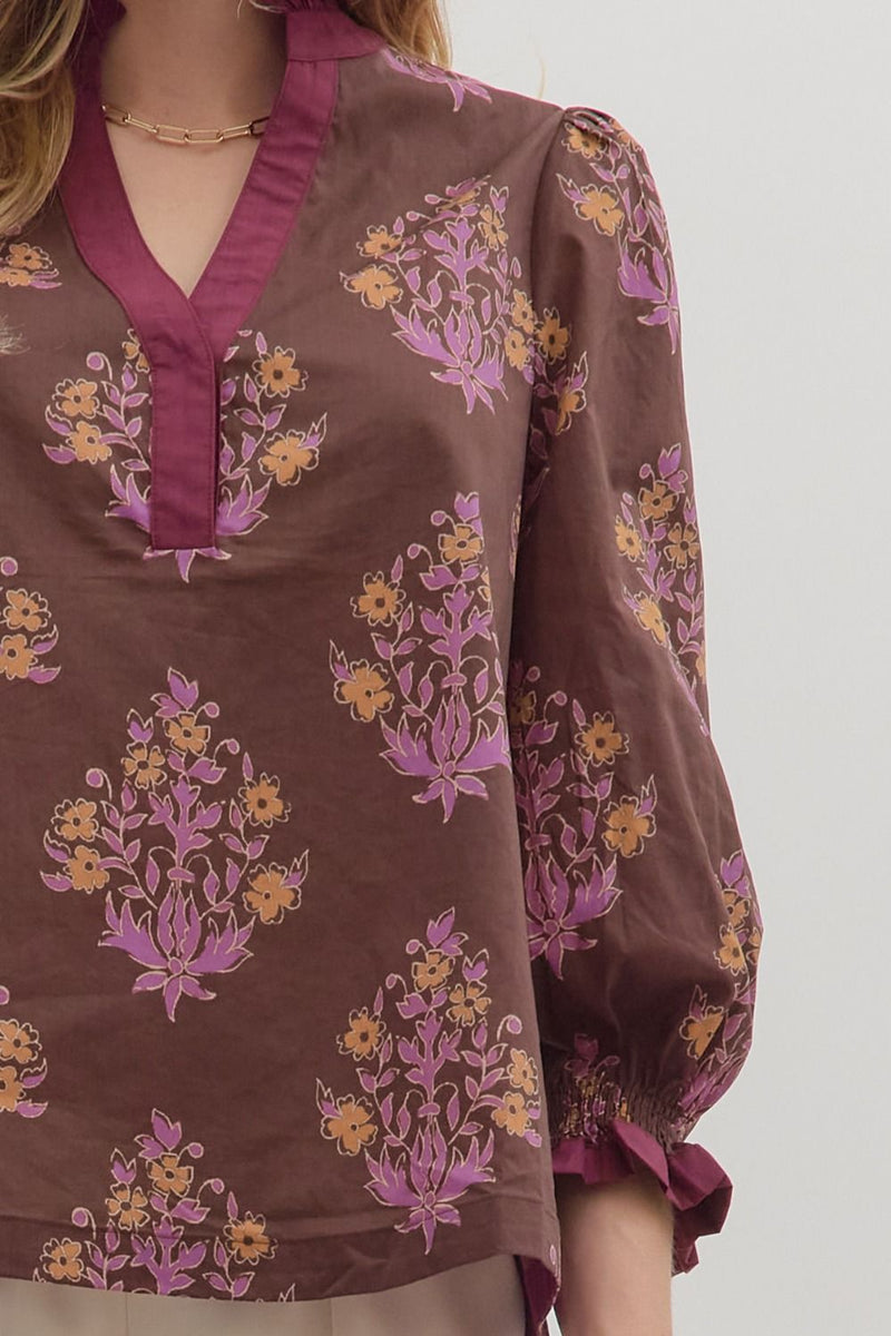 Maisy Floral Blouse, Chocolate