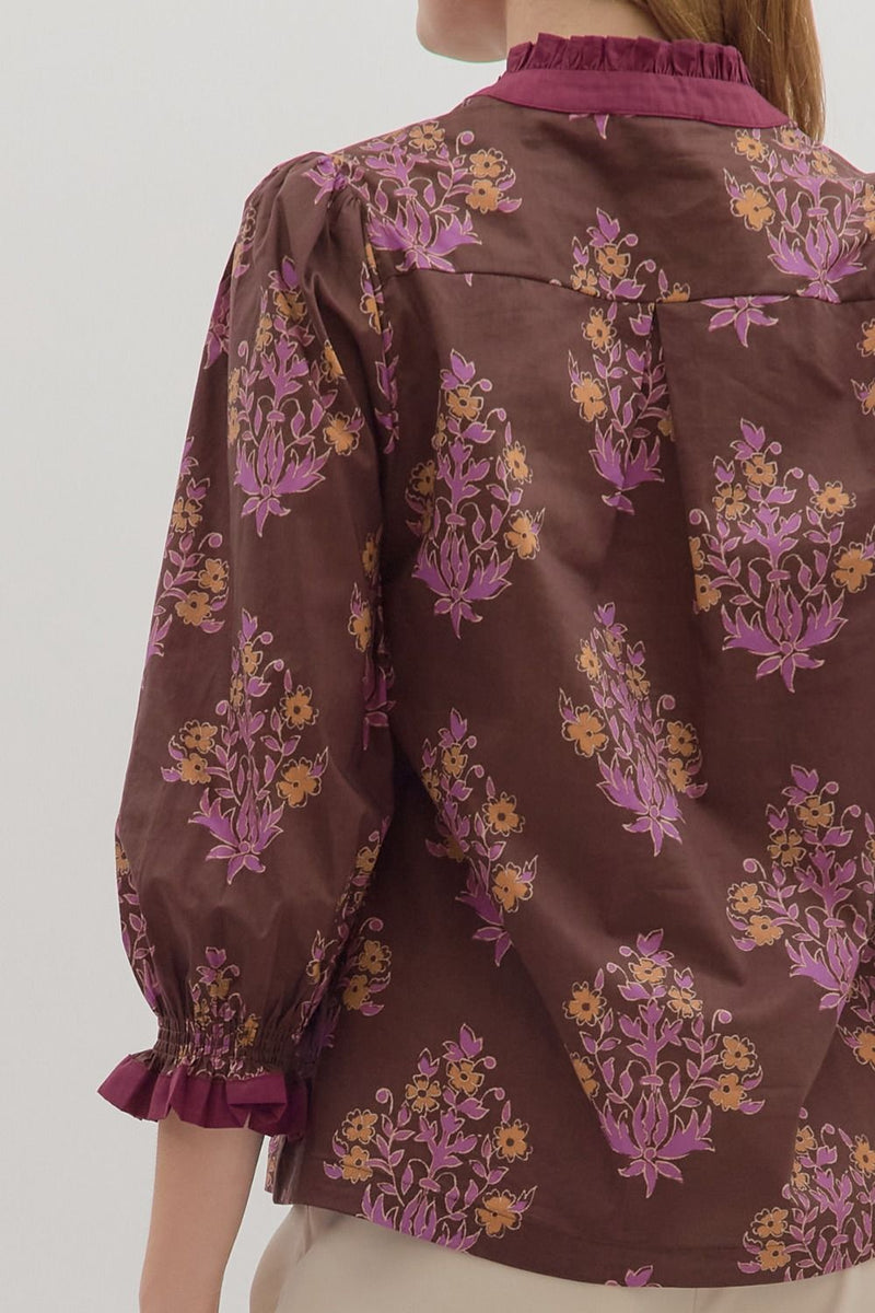 Maisy Floral Blouse, Chocolate