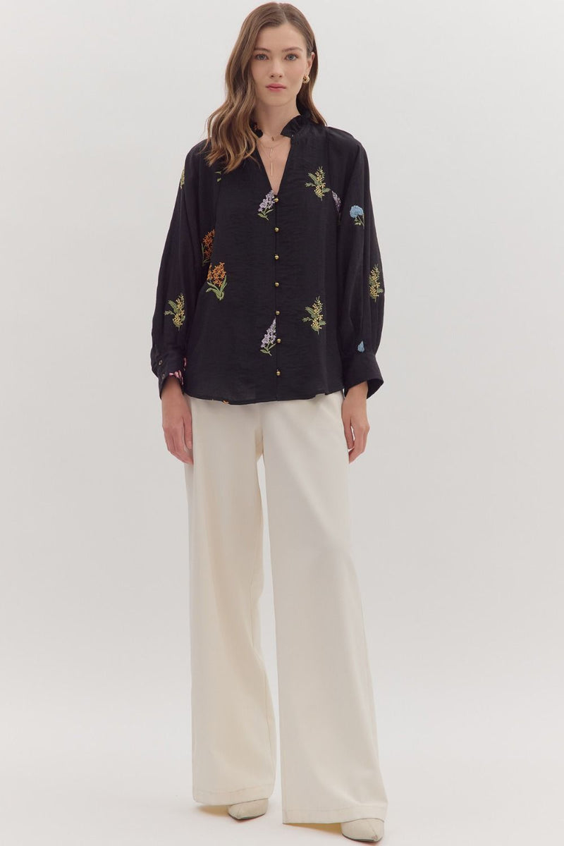 Bethany Floral Embroidered Blouse, Black
