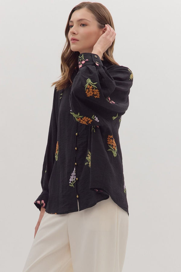 Bethany Floral Embroidered Blouse, Black