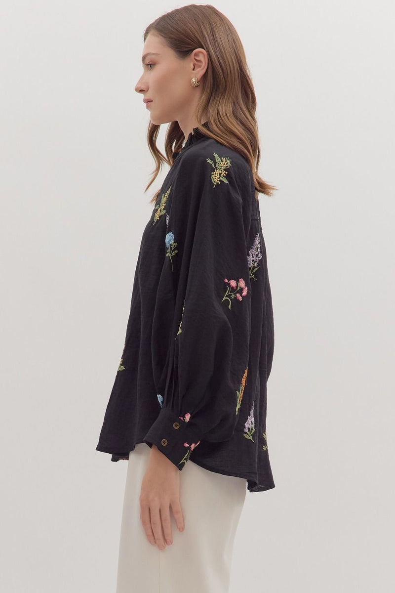 Bethany Floral Embroidered Blouse, Black
