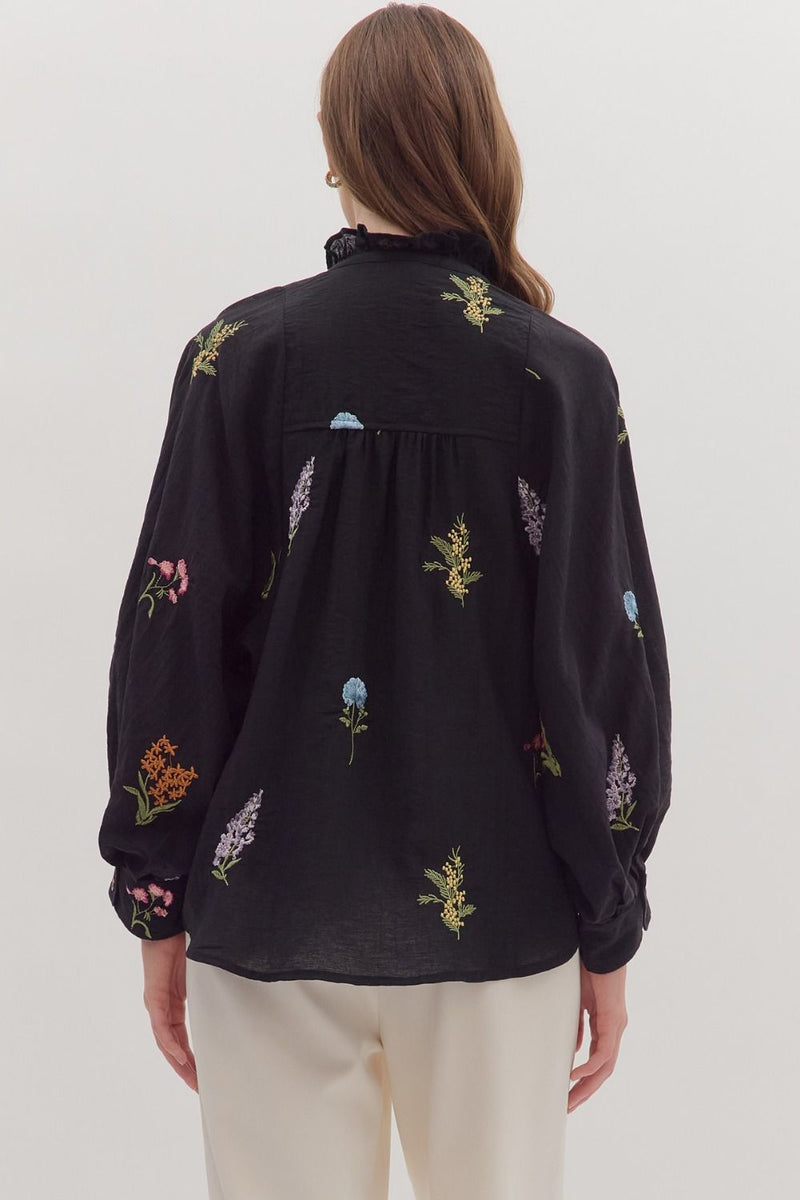 Bethany Floral Embroidered Blouse, Black