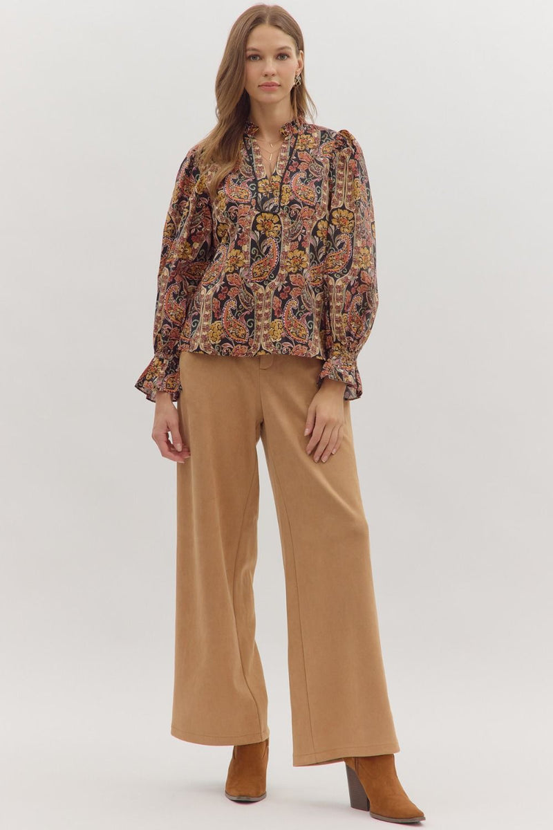 Celina Ruffle Neck Top, Black