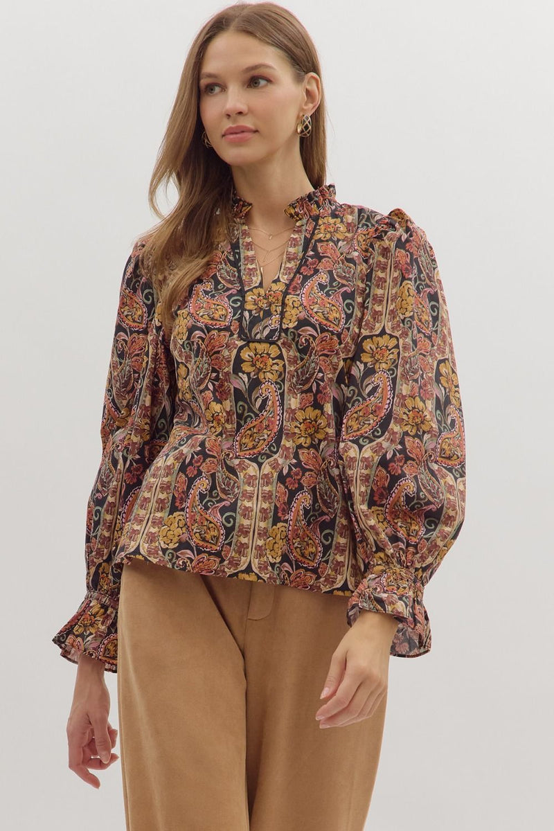 Celina Ruffle Neck Top, Black