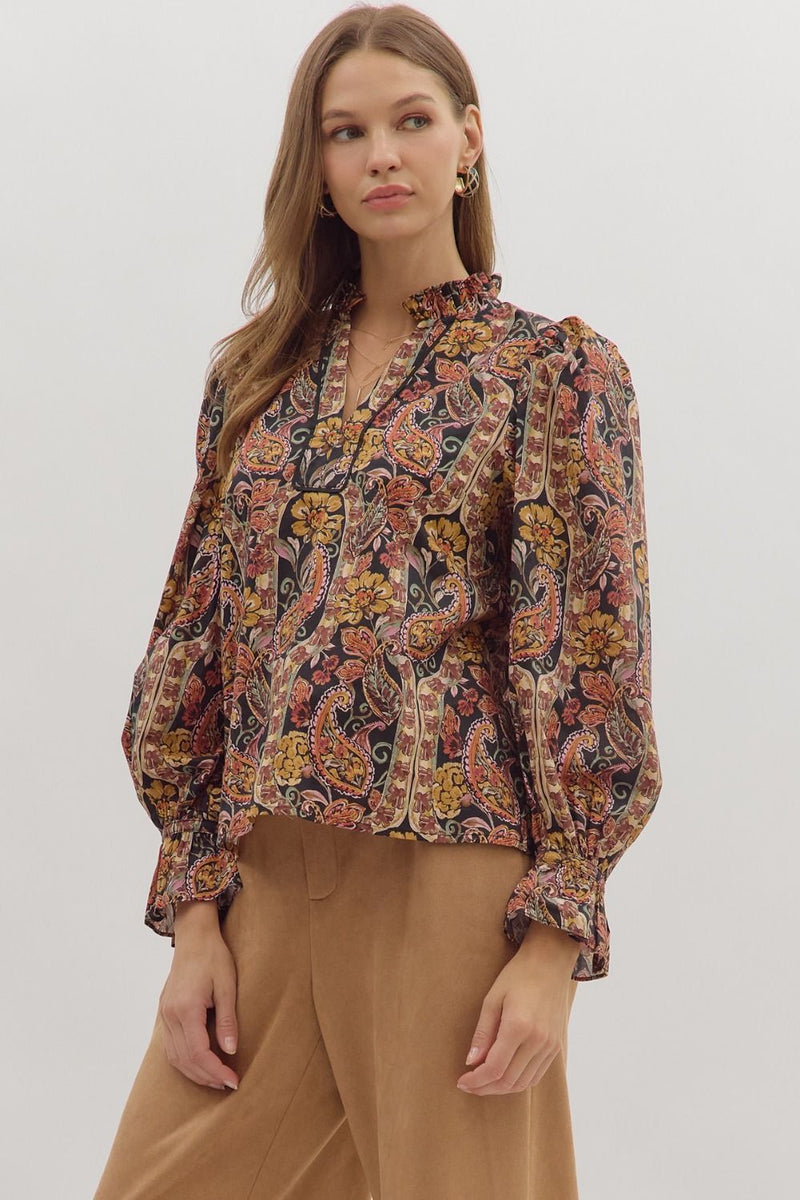 Celina Ruffle Neck Top, Black