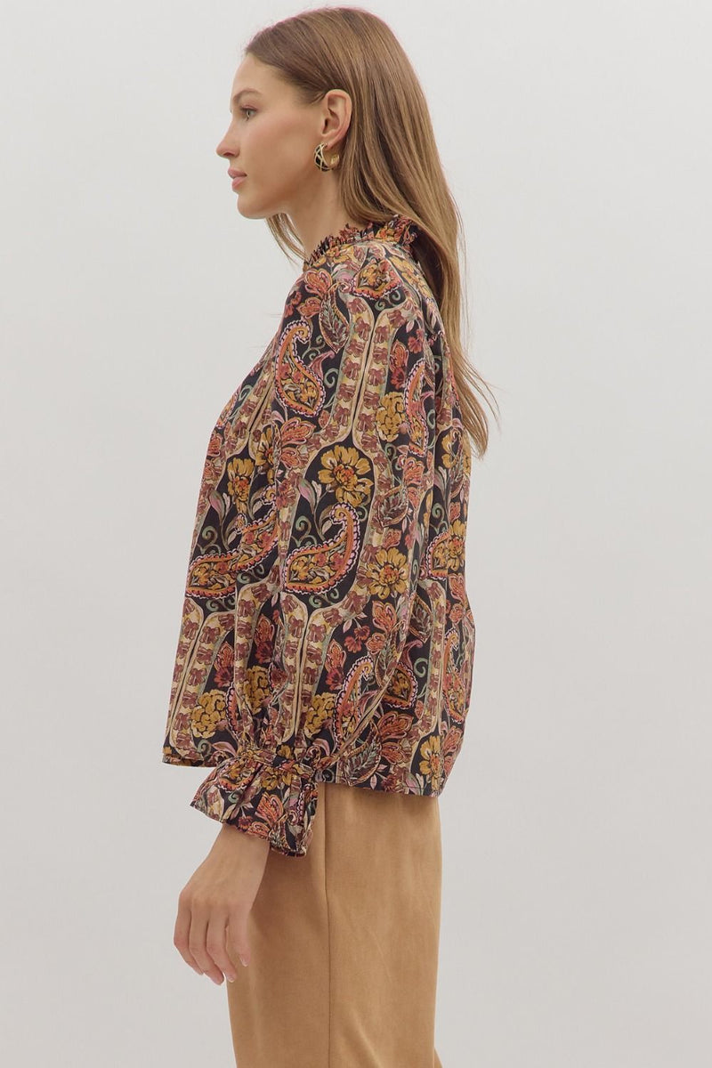 Celina Ruffle Neck Top, Black