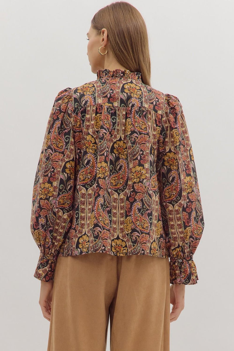 Celina Ruffle Neck Top, Black