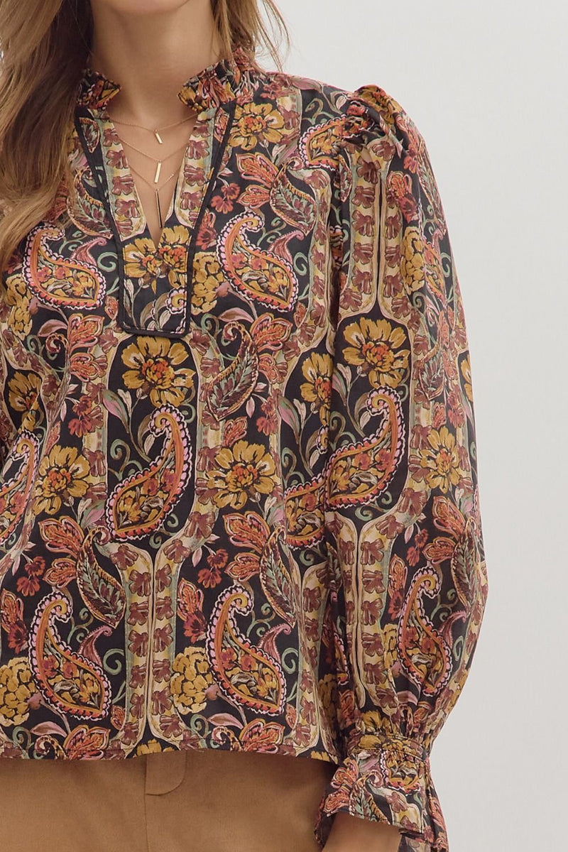 Celina Ruffle Neck Top, Black