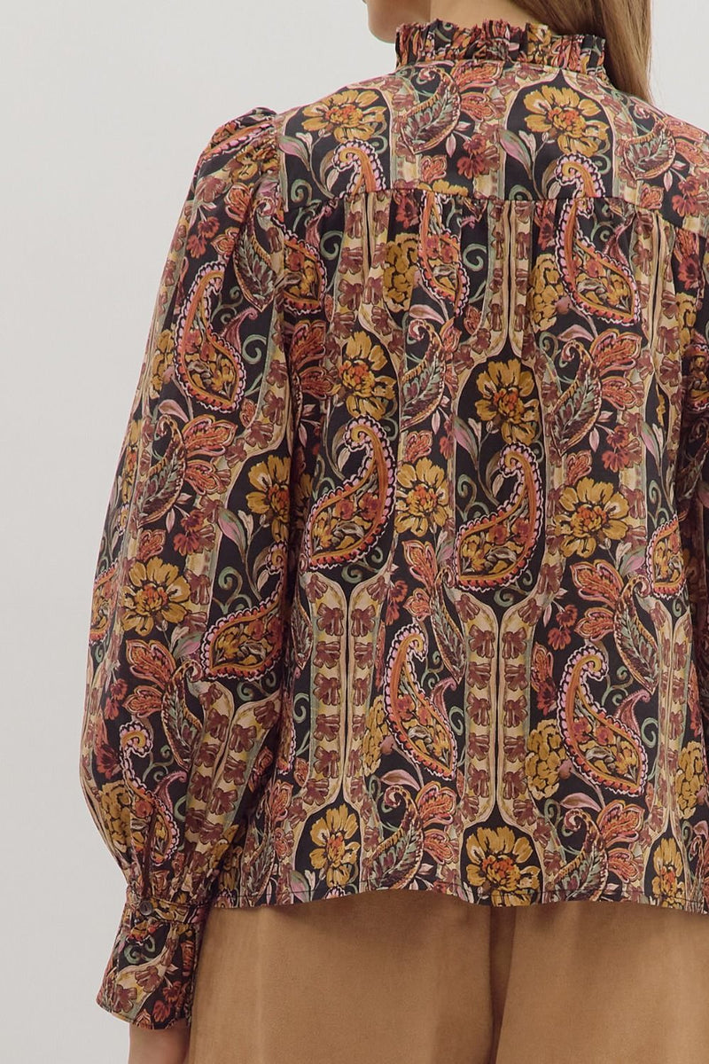 Celina Ruffle Neck Top, Black