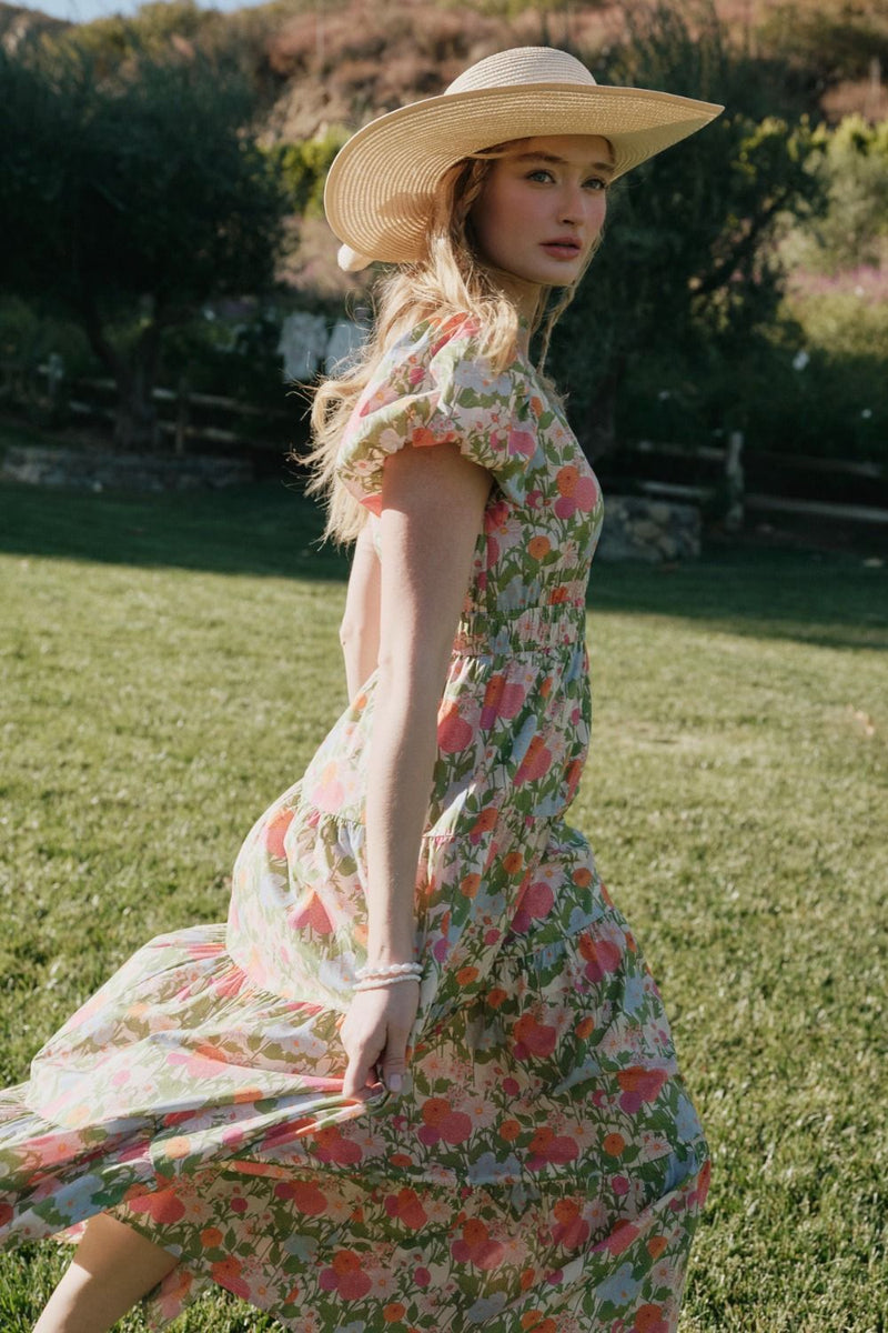 Sunny Floral Puff Sleeve Maxi Dress, Marigold