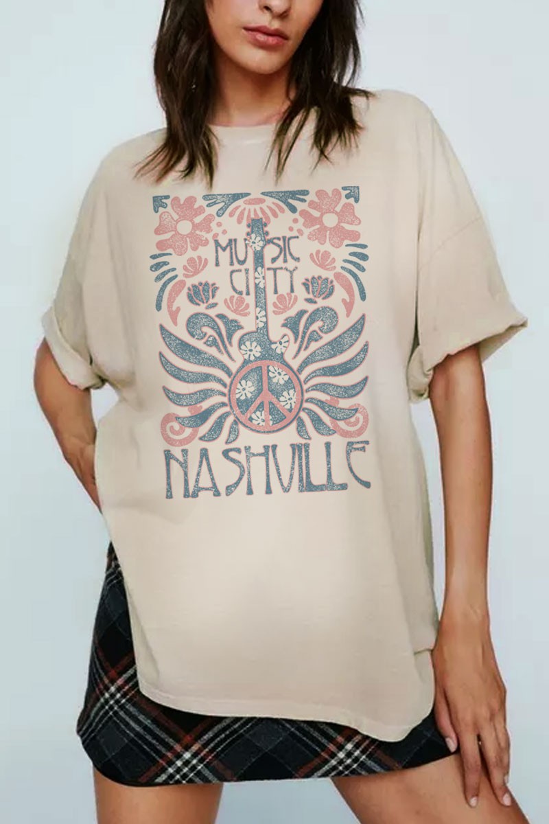 Music City Nashville Oversized Graphic Tee, Oatmeal
