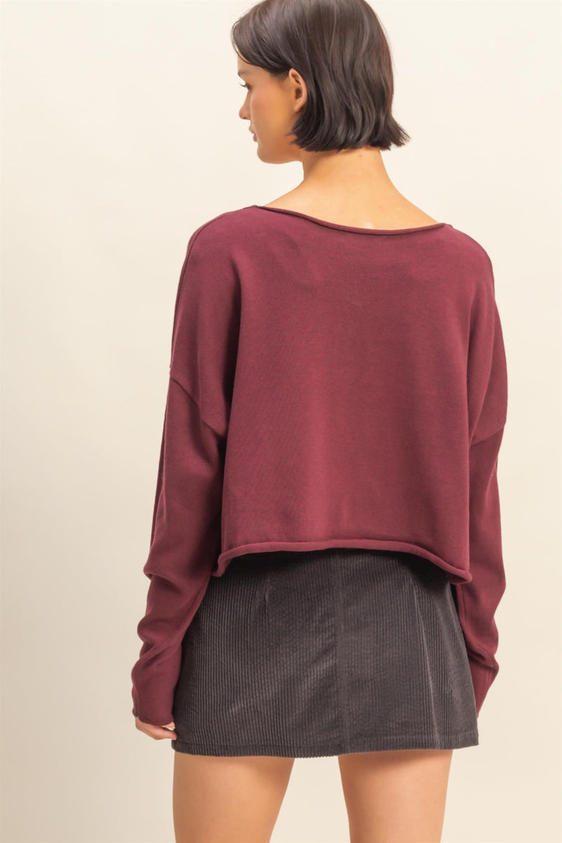 Aurora Boat Neck Pullover Sweater, Dark Cherry