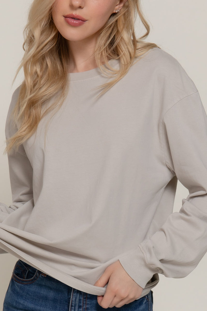Raine Round Neck Garment Dye Tee, Light Taupe
