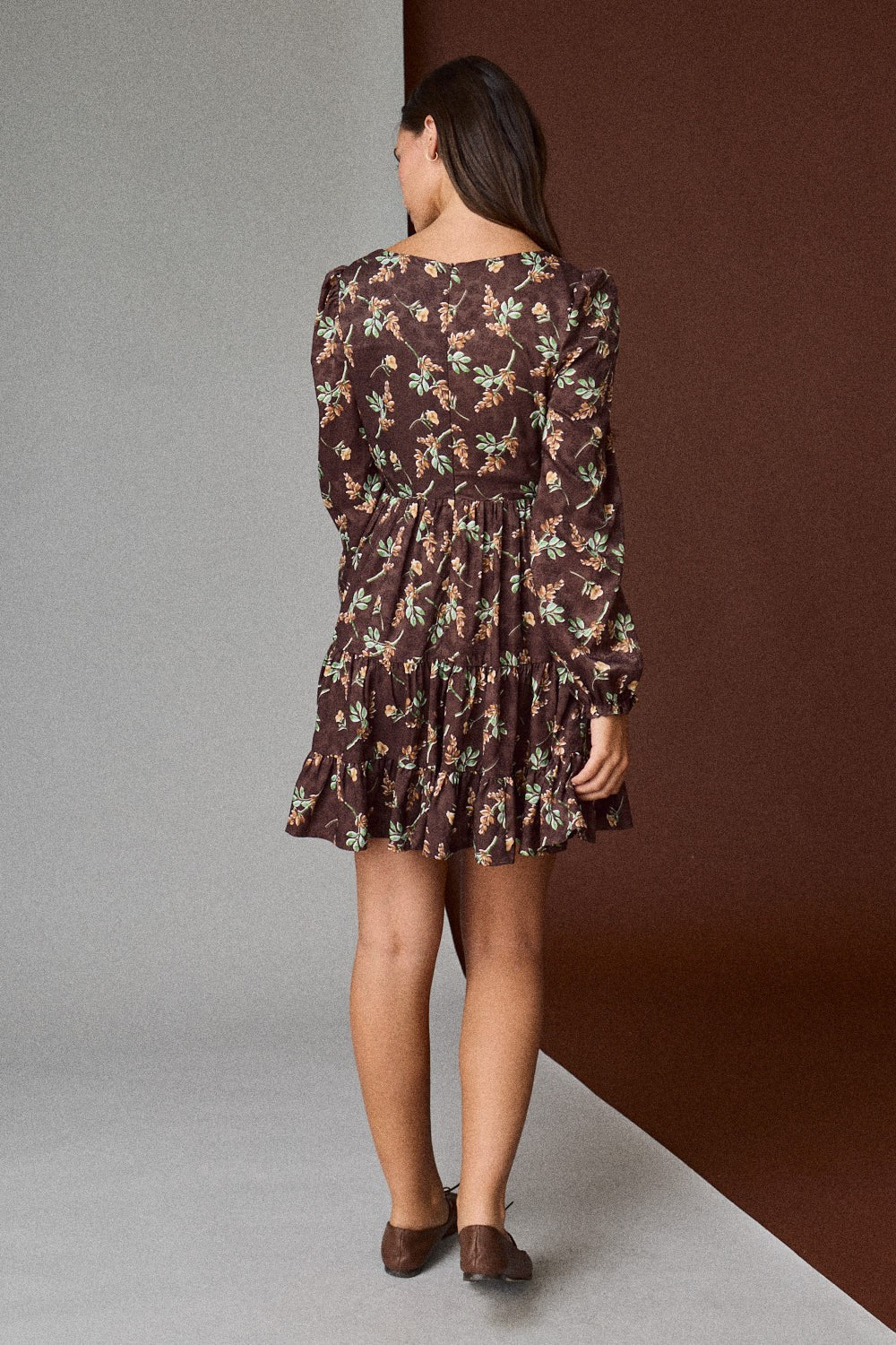 Tiff Floral Mini Dress, Brown L / Brown