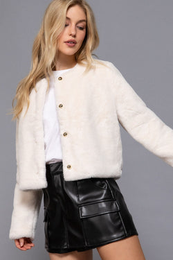 Martha Faux Fur Crop Blazer, Cream