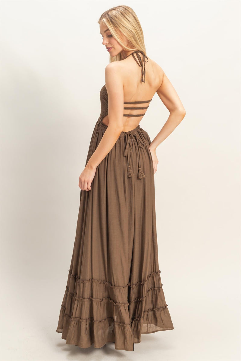 annie maxi dress Annie | Burgundy Satin Bardot Maxi Dress With Split Wrap Skirt