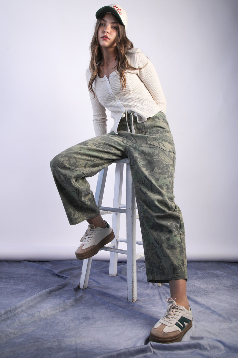 Reagan Barrel Leg Camo Pants, Branch Leaf Mix