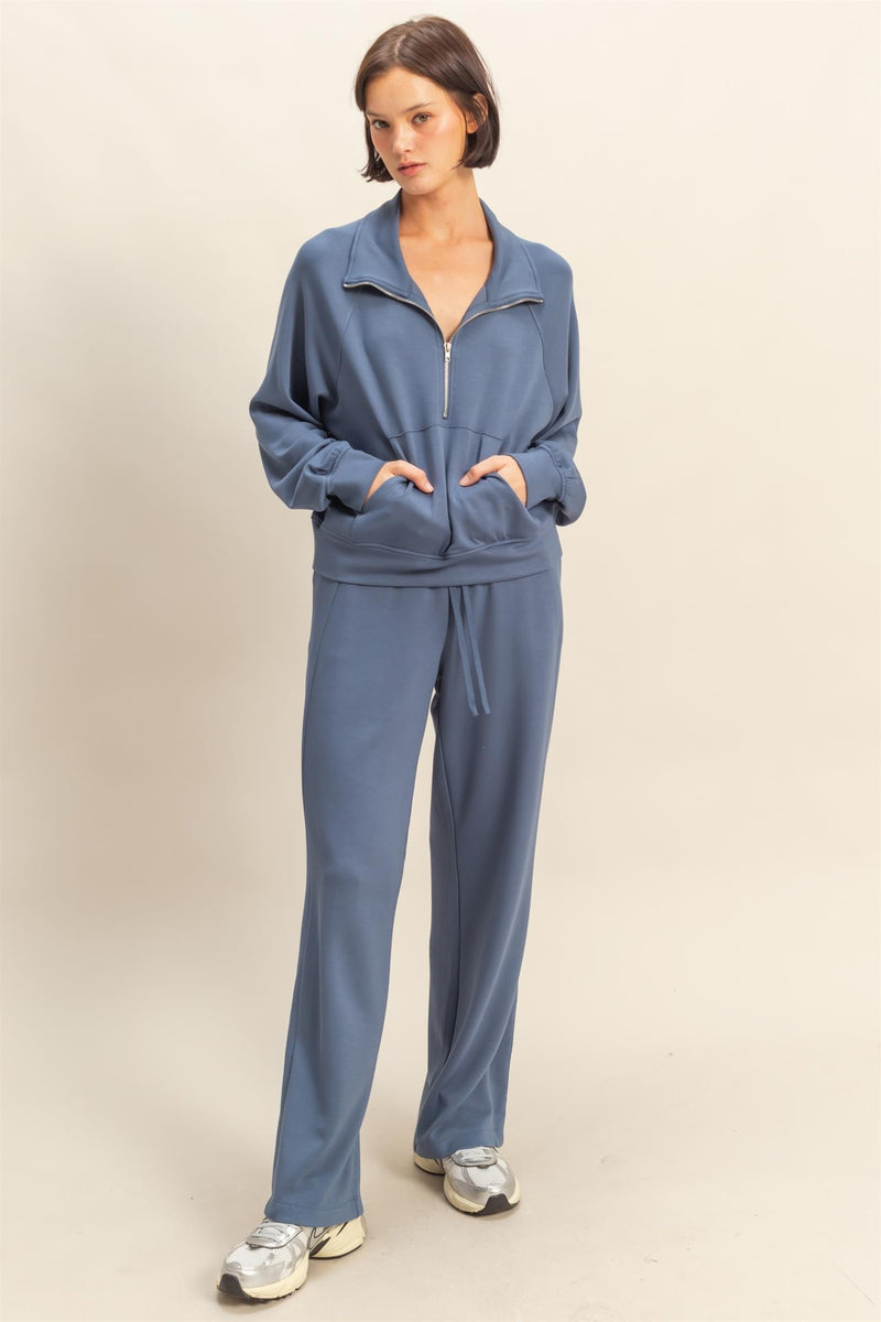 Jovie Half Zip Knit Sweatshirt, Dusty Navy