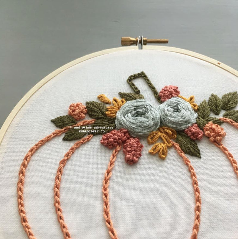 Beginner Embroidery Kit, Harvest Floral Pumpkin