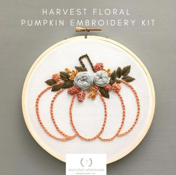 Beginner Embroidery Kit, Harvest Floral Pumpkin