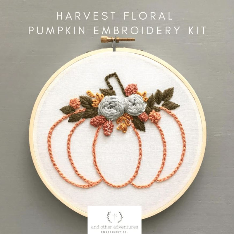 Beginner Embroidery Kit, Harvest Floral Pumpkin