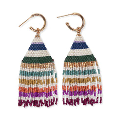 James Mini Gold Hoop Striped + Beaded Fringe Earrings, Multicolored | Ink + Alloy