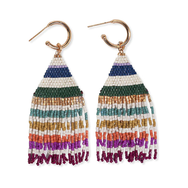 James Mini Gold Hoop Striped + Beaded Fringe Earrings, Multicolored | Ink + Alloy