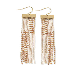 Lana Striped Beaded Fringe Earring, Ivory/Gold | Ink + Alloy