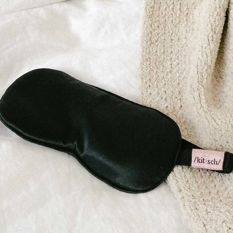 The Lavender Weighted Satin Eye Mask, Black | Kitsch