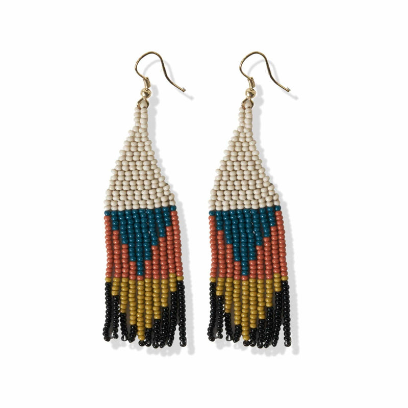 Lennon Triangles Beaded Fringe Earrings, Peacock | Ink + Alloy