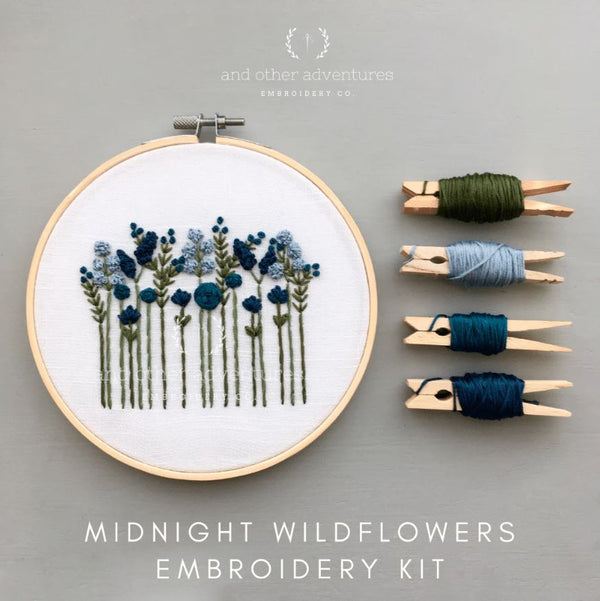 Beginner Embroidery Kit, Midnight Flowers