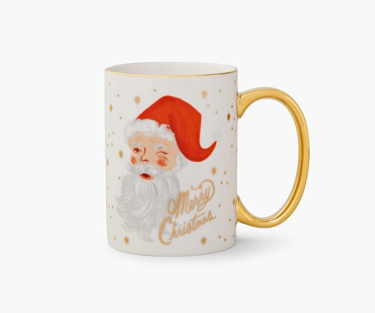 Holiday Mug With Gold Handle, Winking Santa Claus | Rifle Paper Co.