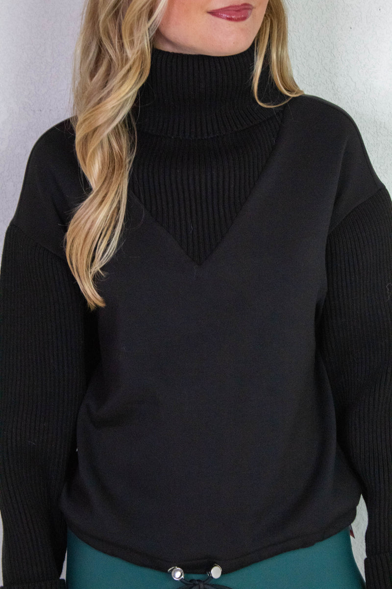 Jovie Soft Knit Ribbed Detail Sweater, Black | RD Style