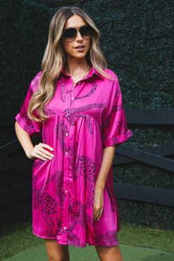 Jada Leopard Satin Dress, Hot Pink | Extended Sizes