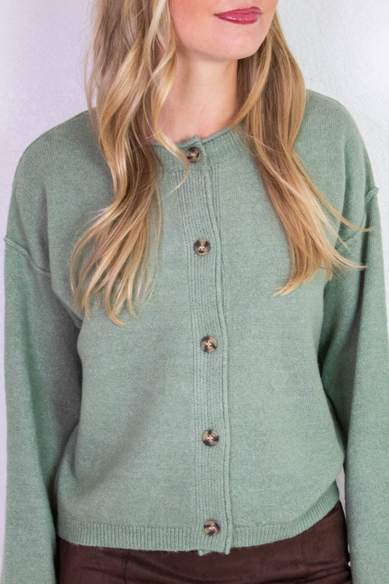 Melina Roll Neck Cardigan, Sage Green