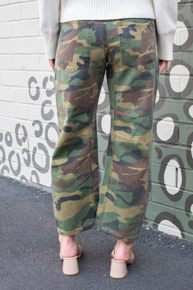 Alana Mid Rise Barrel Leg Pants, Camo