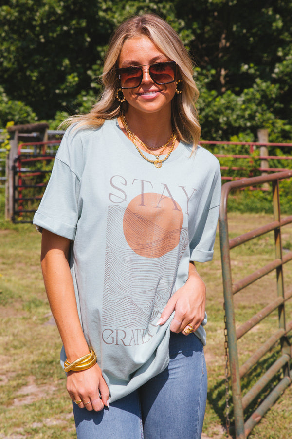 Stay Grateful Sun Oversized Tee, Jade | Girl Dangerous