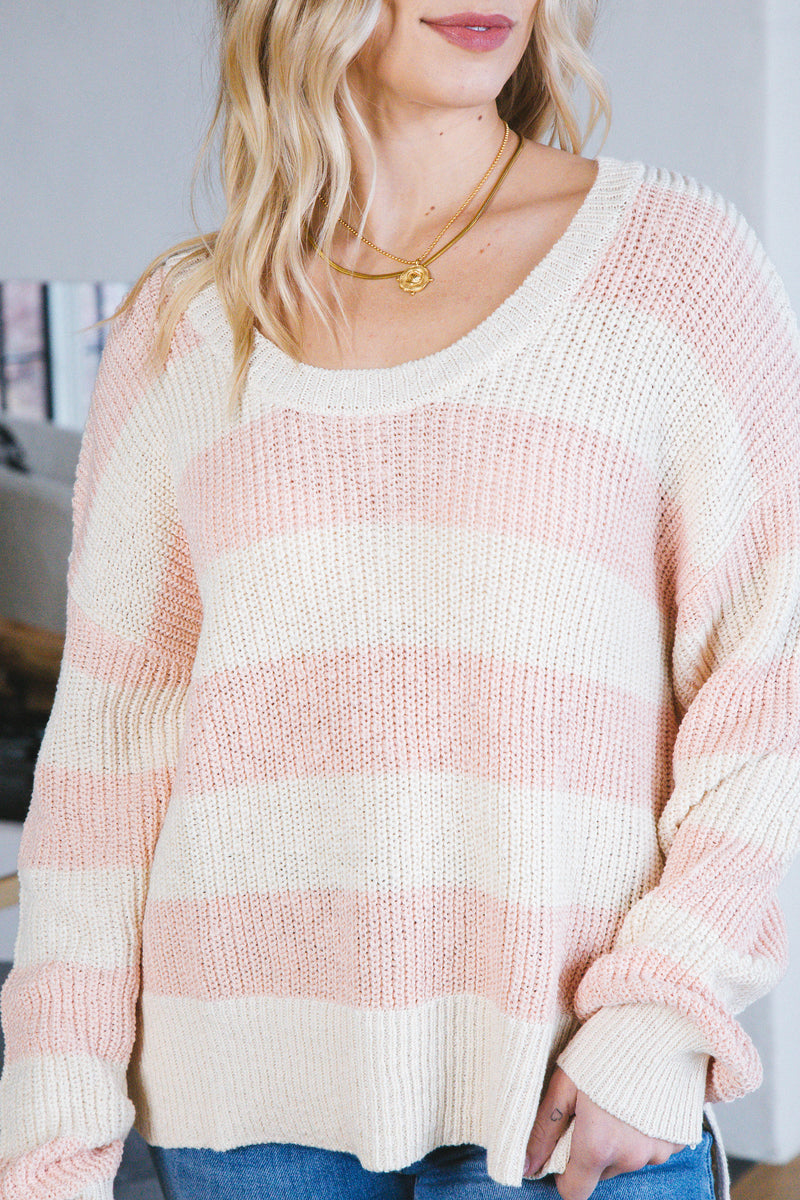 Halle Scoop Neck Striped Sweater, Rose Essence | Sanctuary